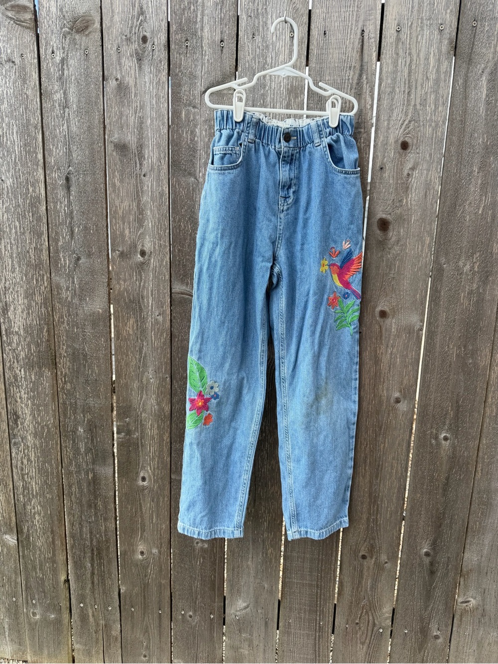 Girls 13 Mini Boden Embroidered High-Waist Jeans